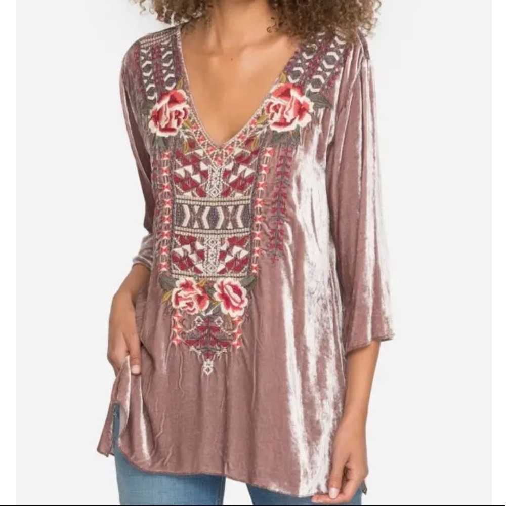 Johnny Was Issoria Floral Embroidered Velvet Top